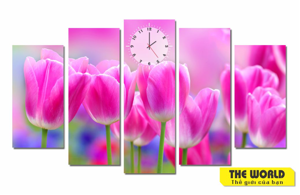 tranh đồng hồ hoa tulip