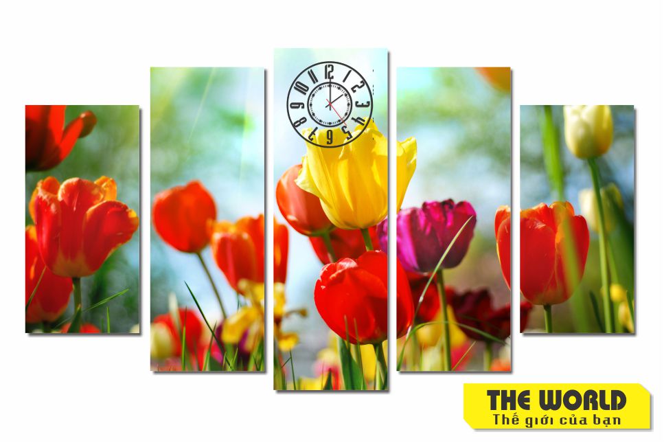 tranh đồng hồ treo tường hoa tulip